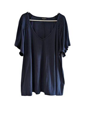 Lane Bryant Women's V-Neck Flutter Sleeve Top, Blue, Plus Size 22/24, Ribbed